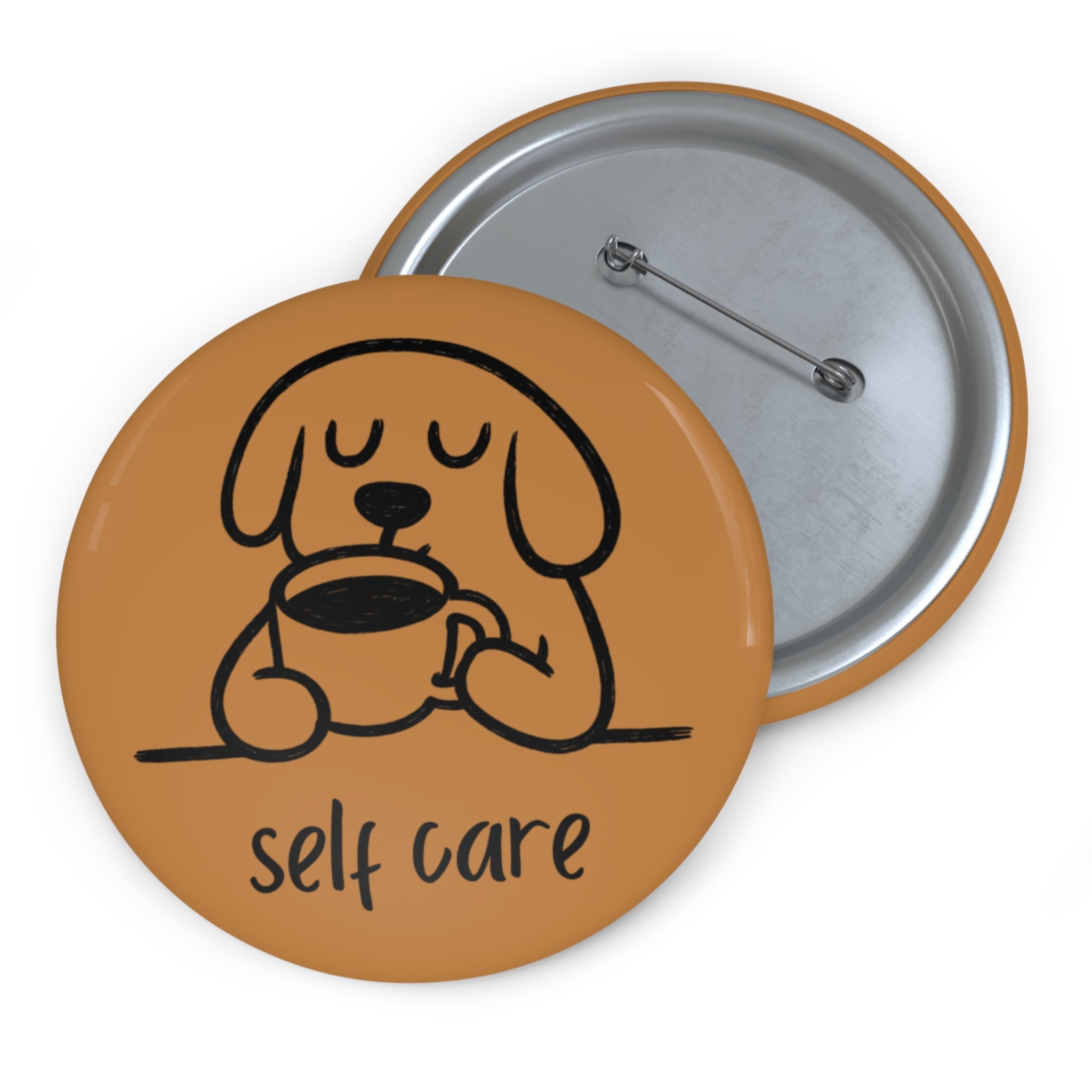 Cute Dog Sipping Coffee Pin Button - Self Care Unique Gift, Personal Expression 2.25 or 3 Inches, Accessory for Backpack or Tote