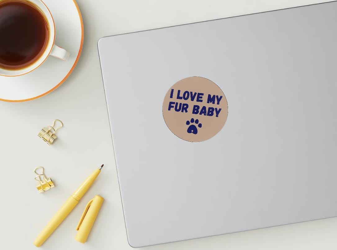 I Love My Fur Baby Vinyl Sticker | 3x3 Inch Glossy Sticker for Pet Lovers | Dog or Cat Parent Gift for Laptops, Water Bottles, Notebooks