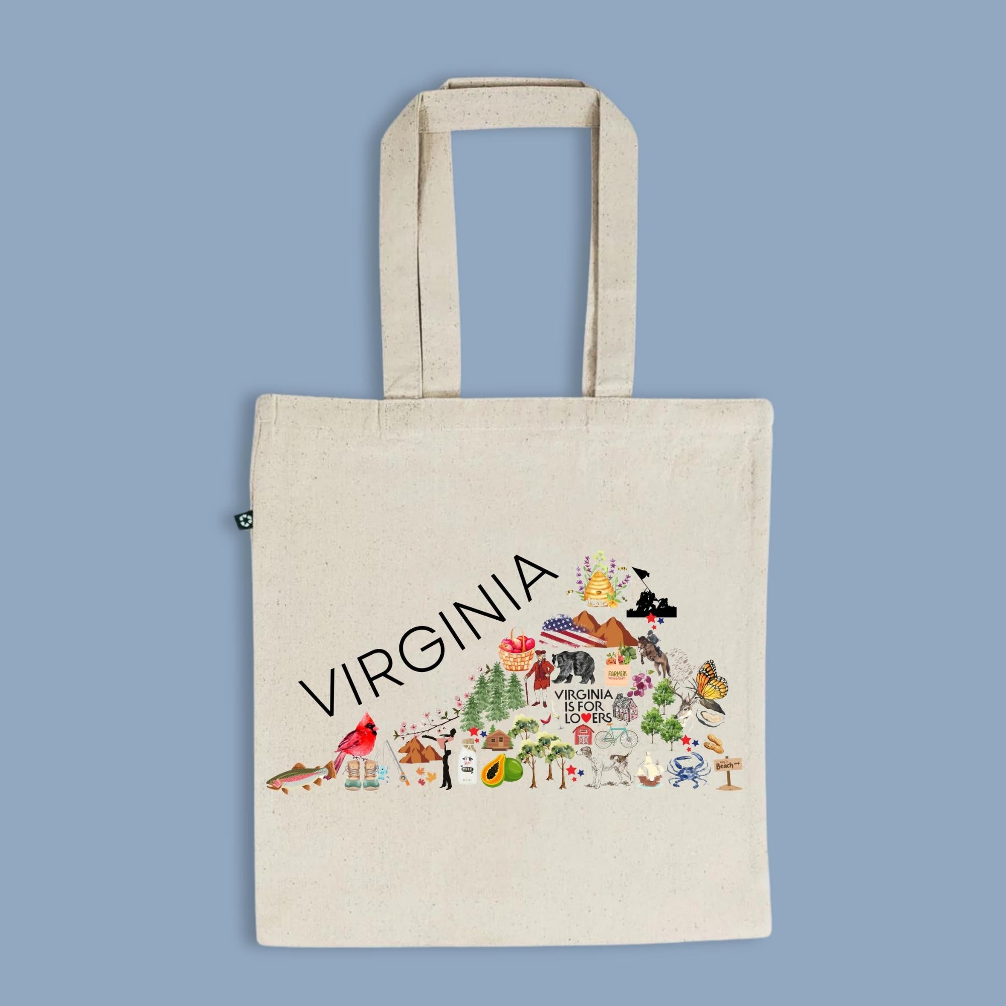 Virginia State Outline Bag | Iconic Cotton Tote | Virginia Symbols | Eco-Friendly & Reusable | Unique State Features | Cute | State Pride