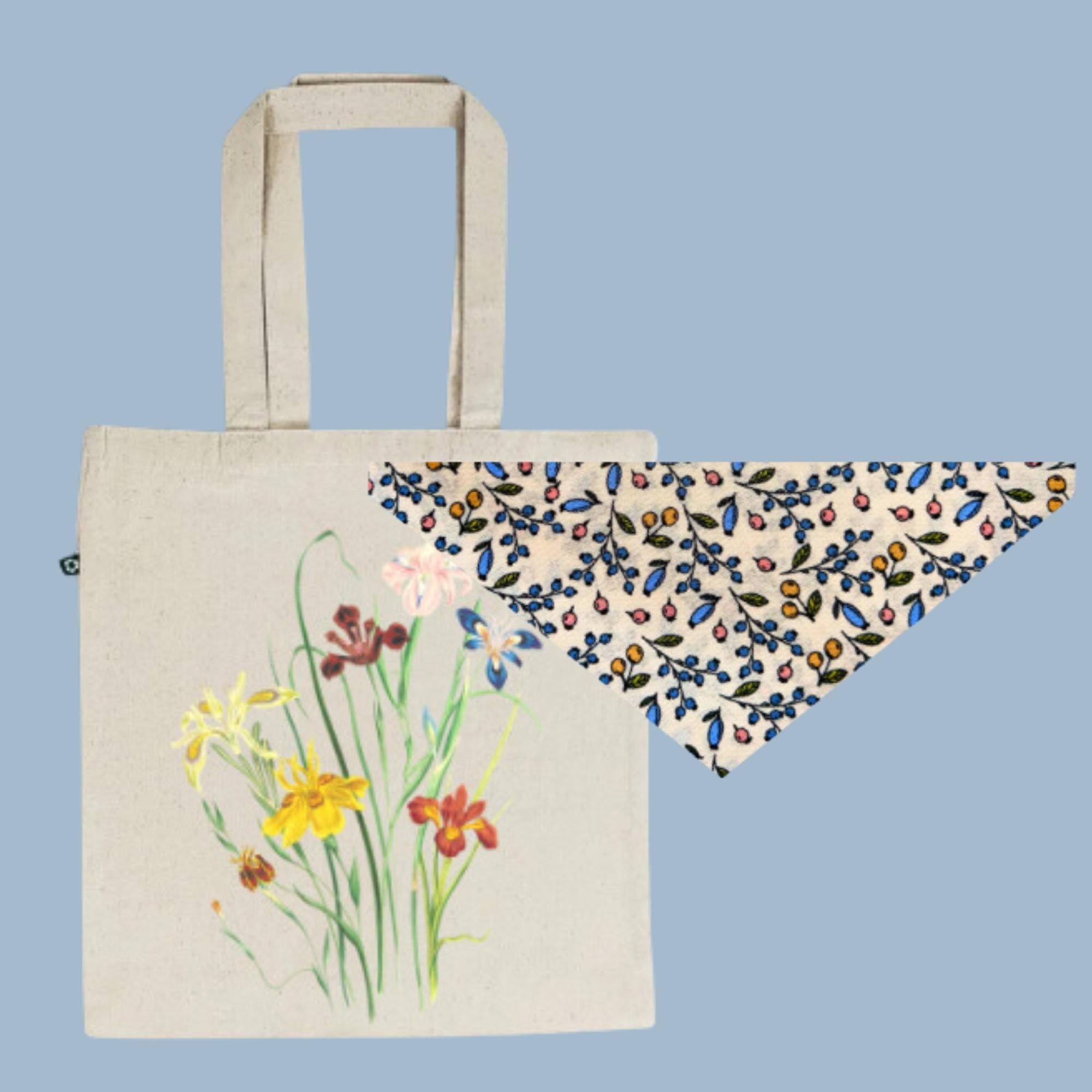 Wildflower Matching Set, Floral Pet Bandana & Eco-Friendly Cotton Bag