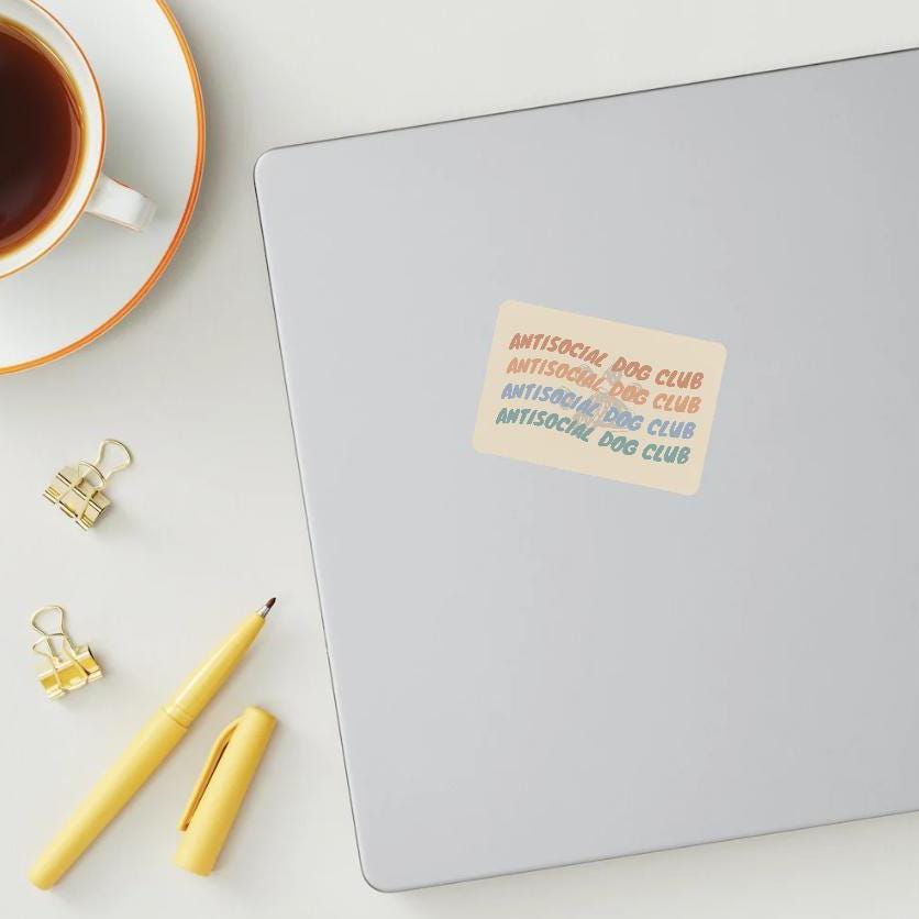 Antisocial Dog Club Vinyl Sticker | 3x2 | Glossy Sticker for Dog Lovers | Fun Dog Parent Gift for Laptops, Water Bottles, or Notebooks