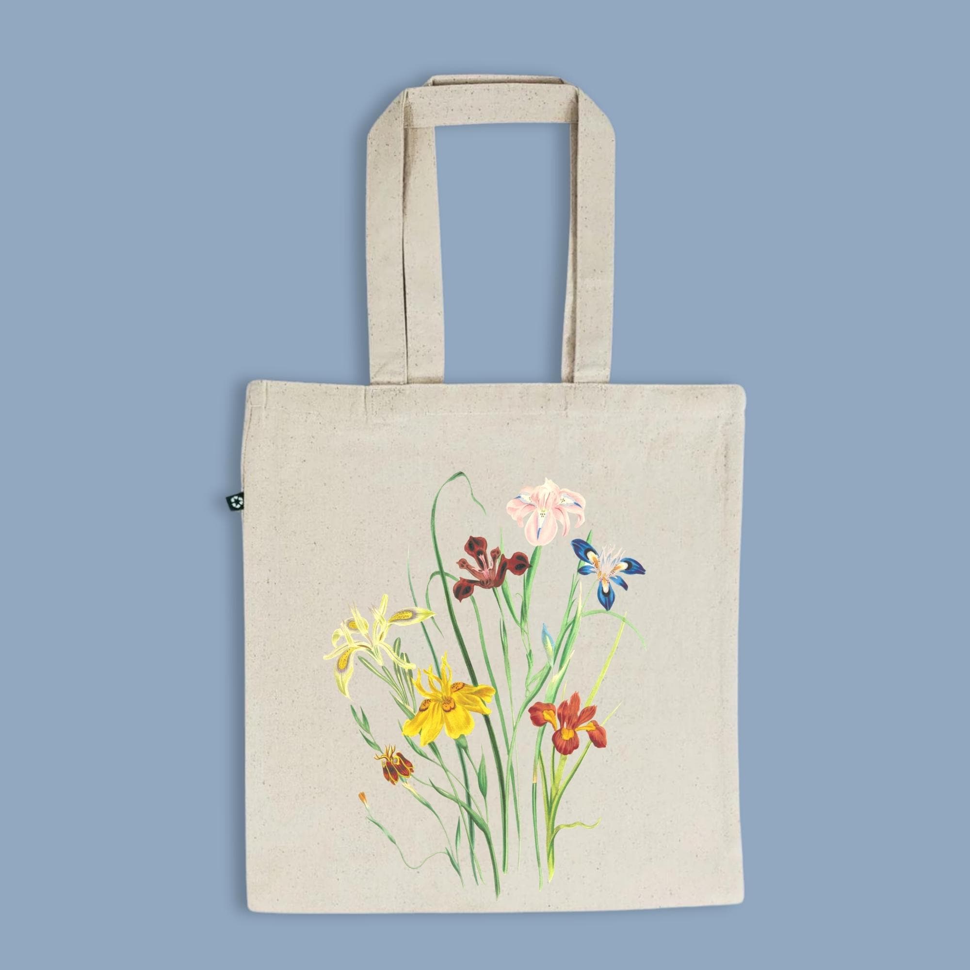 Floral Tote Bag, Colorful Flower Recycled Cotton Tote, Reusable Eco-Friendly Bag
