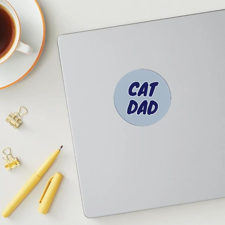 Cat Dad Vinyl Sticker | 3x3 Inch Glossy Sticker for Cat Dads | Fun Pet Lover Gift for Water Bottles, Laptops, Journals, or Notebooks