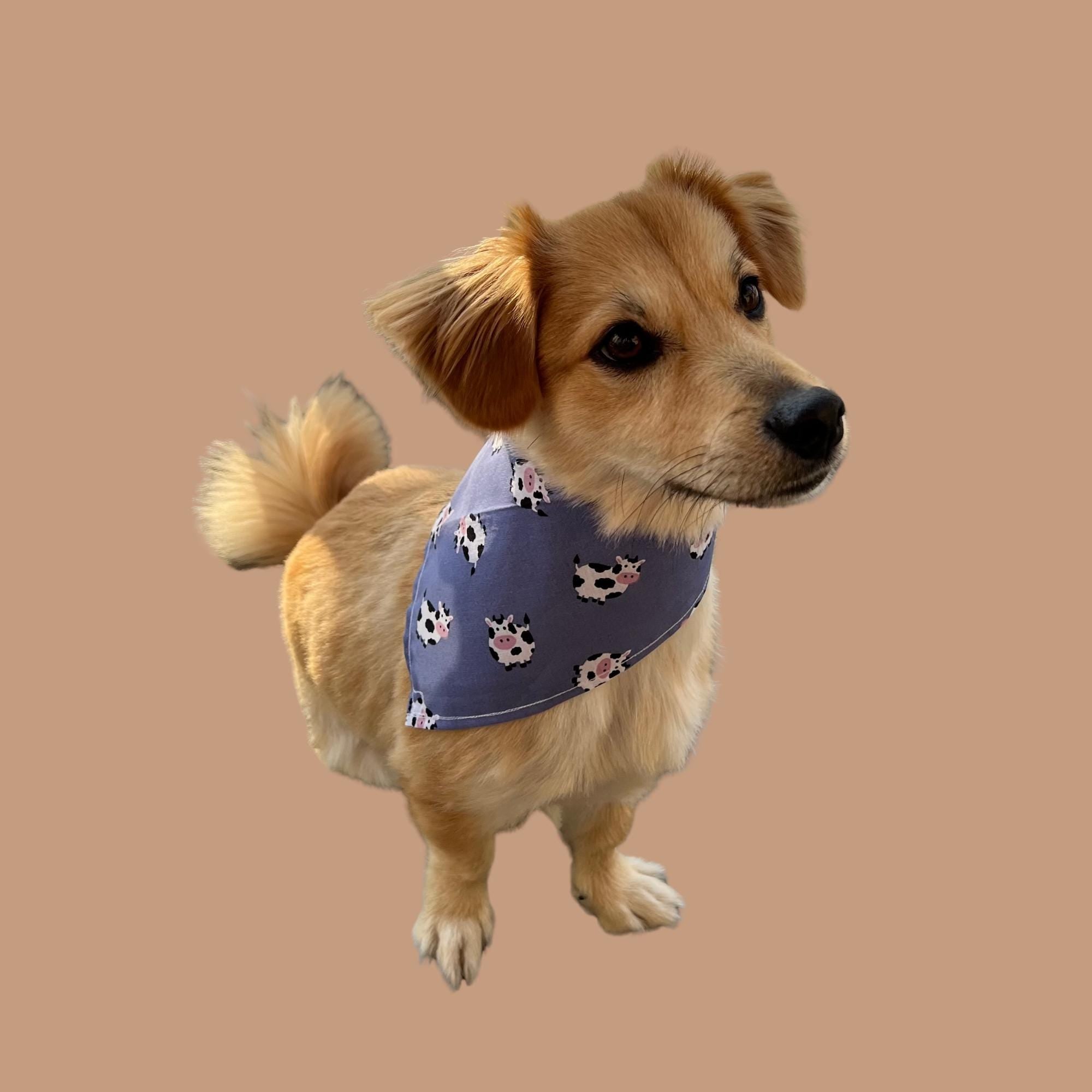 Cow Dog Bandana, Hand-Sewn Cotton Pet Scarf, Cute Farm Style Dog Accessory