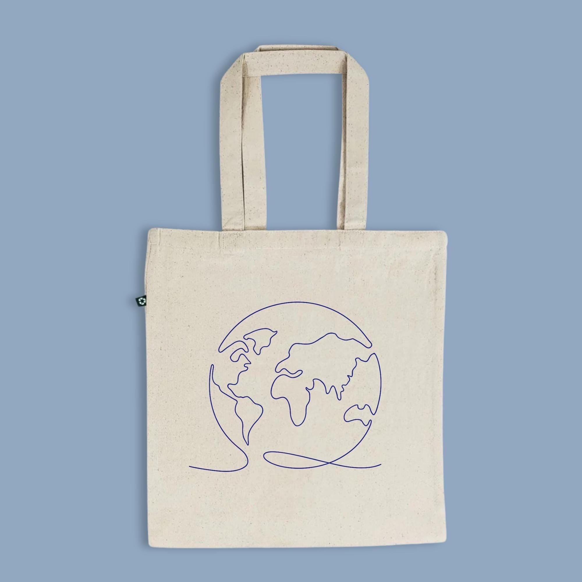 Earth Tote Bag, Minimalist World Map Tote, 100% Recycled Cotton Eco-Friendly Bag, One Line Art Earth Day Gift, Sustainable Grocery Tote