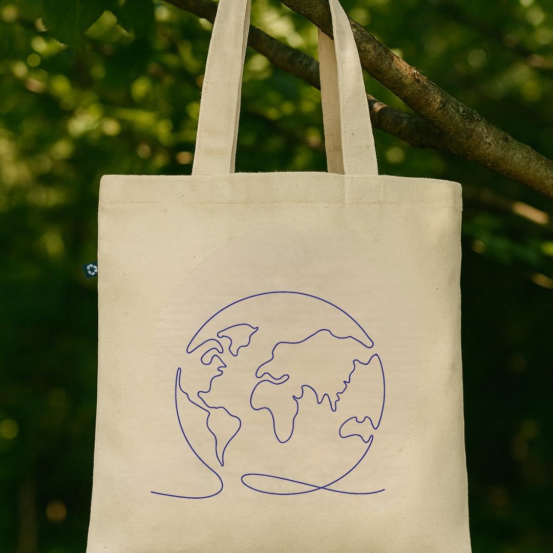 Earth Tote Bag, Minimalist World Map Tote, 100% Recycled Cotton Eco-Friendly Bag, One Line Art Earth Day Gift, Sustainable Grocery Tote