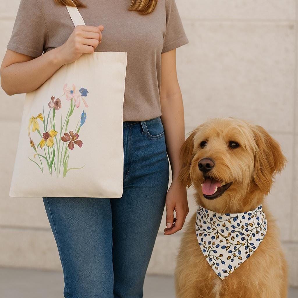 Custom Tote Bag & Dog Bandana Set, Matching Personalized Pet and Owner