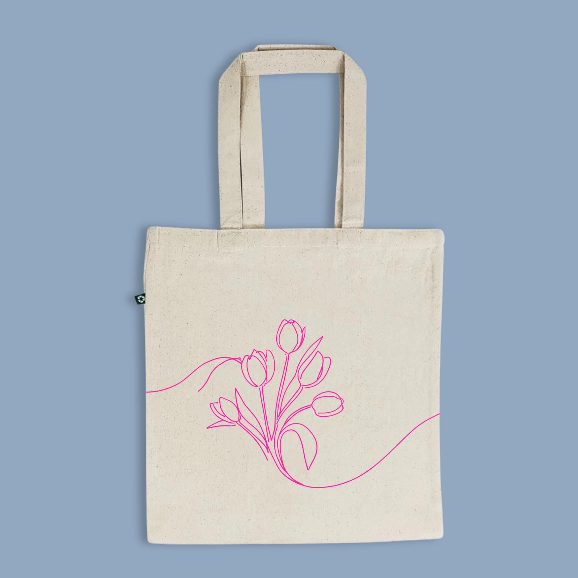 Fine Line Tulip Tote Bag, Minimalist Floral Line Art Tote, 100% Recycled Cotton Eco Bag, Spring Gift for Her, Sustainable Flower Market Tote