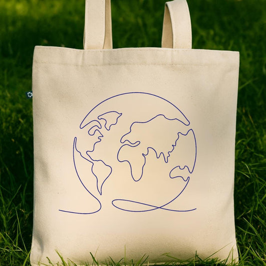 Minimalist Earth Tote Bag - Recycled Cotton Eco Tote - Sustainable Grocery Bag - Earth Day Gift - One Line World Map Art - Eco Friendly Bag