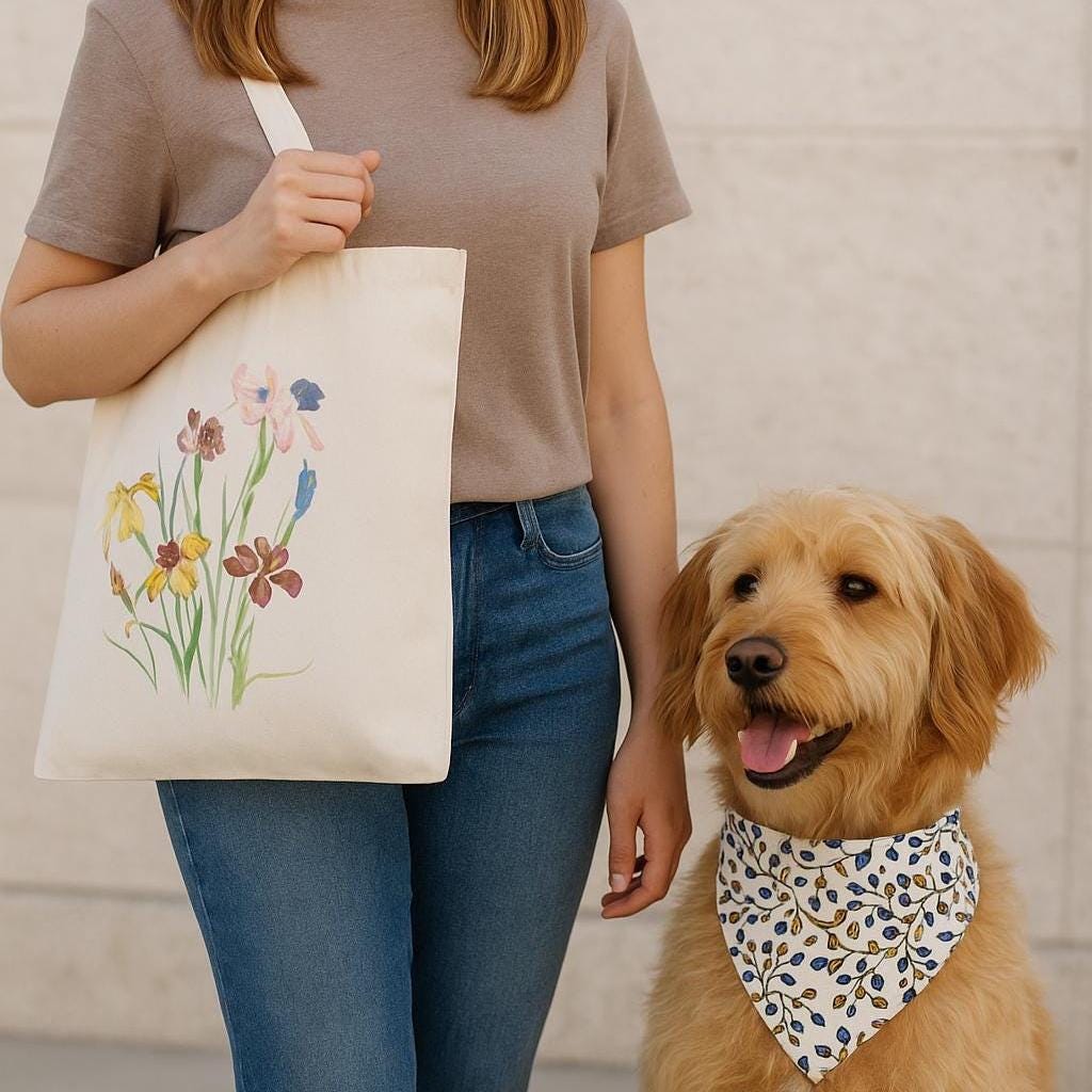 Floral Tote Bag, Colorful Flower Recycled Cotton Tote, Reusable Eco-Friendly Bag