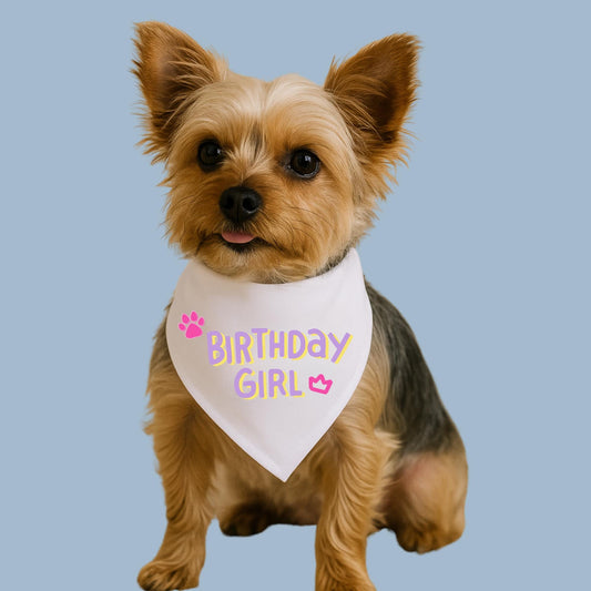Birthday Girl Dog Bandana, Cute Dog Birthday Outfit, Girly Pet Scarf