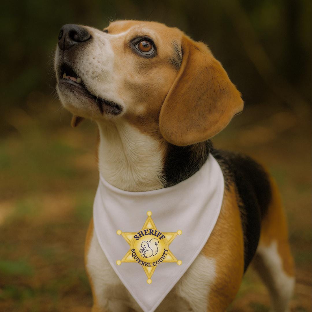 Funny Sheriff Dog Bandana, Squirrel County Badge Design