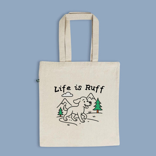 Life is Ruff Hiking Tote Bag, Dog on Trail Drawing, Dog Lover Adventure Tote