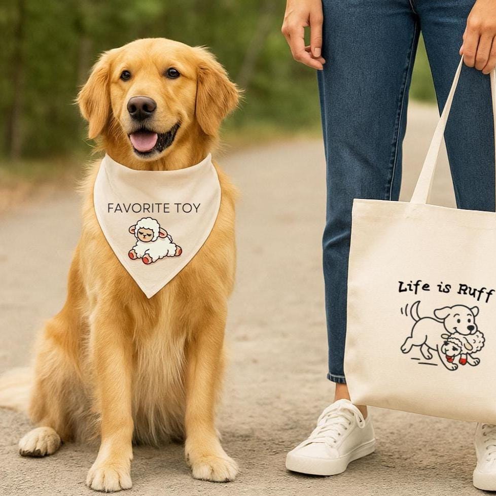 Lamb Toy Dog Bandana and Tote Set