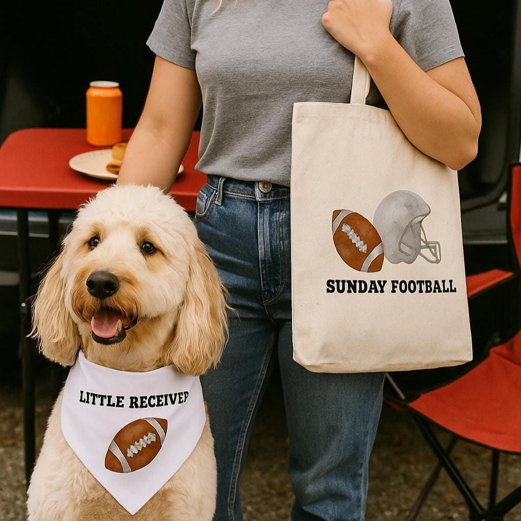 Football Dog Bandana + Sunday Game Day Tote Set – Tailgate Gift for Dog Lovers