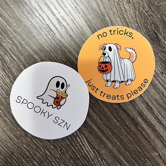 Spooky Season Sticker Set – Ghost & Dog Halloween Stickers (Set of 2) 3"