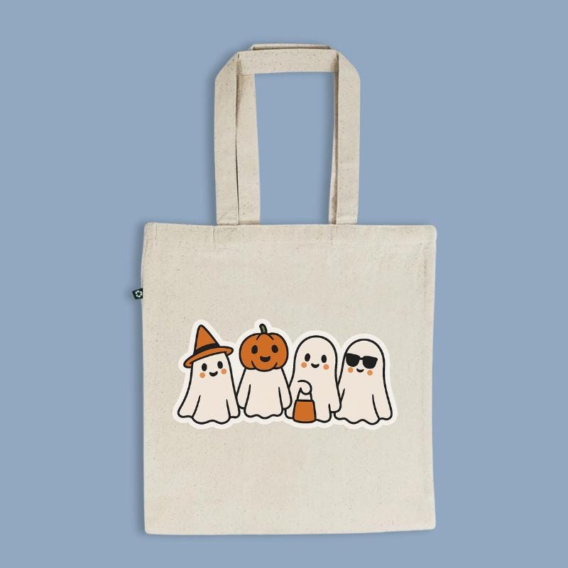 Cute Ghost Group Halloween Tote - Trick or Treat Kid's Candy Bag