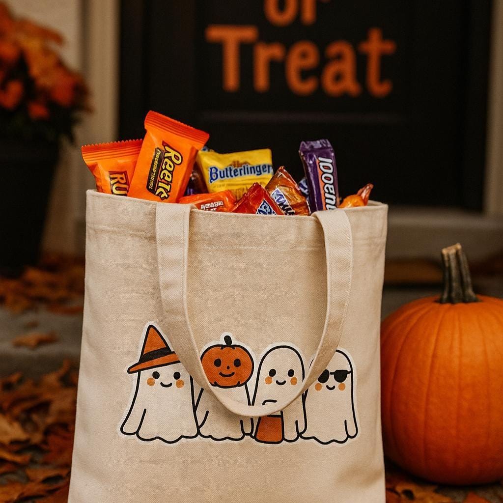 Cute Ghost Group Halloween Tote - Trick or Treat Kid's Candy Bag